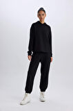 DeFactoFit Standart Fit Kapüşonlu Skuba Dalgıç Kumaş Sporcu Basic Düz Sweatshirt A5626AX25SPBK81