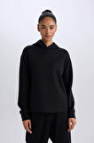 DeFactoFit Standart Fit Kapüşonlu Skuba Dalgıç Kumaş Sporcu Basic Düz Sweatshirt A5626AX25SPBK81
