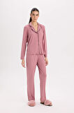DeFacto Pijama Takımı Regular Fit Uzun Kollu Üst Uzun Alt-Fall in Love E1804AX24WNPN429
