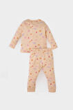 Kız Bebek Pijama Takımı Desenli Uzun Kollu Penye Üst Beli Lastikli Uzun Alt