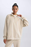 DeFactoFit Standart Fit Yarım Fermuarlı Skuba Dalgıç Kumaş Sporcu Sweatshirt D7120AX25SPBG700