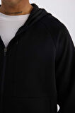 DeFactoFit Slim Fit Dar Kesim Kapüşonlu Skuba Dalgıç Kumaş Fermuarlı Sporcu Sweatshirt A6956AX25SPBK81