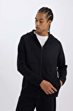 DeFactoFit Slim Fit Dar Kesim Kapüşonlu Skuba Dalgıç Kumaş Fermuarlı Sporcu Sweatshirt A6956AX25SPBK81