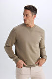 Regular Fit Bisiklet Yaka Basic Düz Kalın Sweatshirt