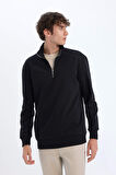 Comfort Regular Fit Rahat Kalıp Fermuarlı Dik Yaka Basic Düz Sweatshirt