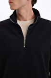 Comfort Regular Fit Rahat Kalıp Fermuarlı Dik Yaka Basic Düz Sweatshirt