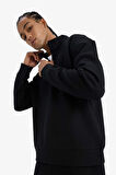 Boxy Fit Dik Yaka Yarım Fermuarlı Skuba Dalgıç Kumaş Sweatshirt 