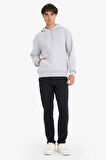 Regular Fit Kapüşonlu İçi Yumuşak Tüylü Kanguru Cepli Basic Düz Sweatshirt