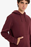 Regular Fit Kapüşonlu İçi Yumuşak Tüylü Kanguru Cepli Basic Düz Sweatshirt
