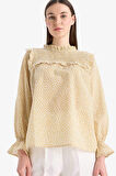 DeFacto Regular Fit Desenli Fırfır Yaka Vual Uzun Kollu Tesettür Bluz Tunik E7966AX25SMWT47