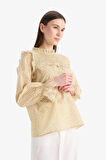 DeFacto Regular Fit Desenli Fırfır Yaka Vual Uzun Kollu Tesettür Bluz Tunik E7966AX25SMWT47