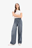 Wide Leg Yüksek Bel Uzun Jean Yıkamalı Pantolon