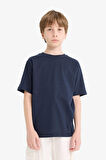 Erkek Çocuk Bisiklet Yaka Basic Düz Kısa Kollu Tişört