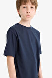 Erkek Çocuk Bisiklet Yaka Basic Düz Kısa Kollu Tişört