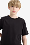 Erkek Çocuk Bisiklet Yaka Basic Düz Kısa Kollu Okul Tişörtü