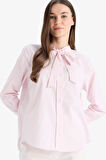 DeFacto Relax Fit Fiyonk Yaka Çizgili Simli Kumaş Uzun Kollu Tesettür Gömlek Tunik E7976AX25SMPN441