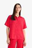 DeFacto Oversize Geniş Kalıp Basic Düz Kırmızı Kısa Kollu Gömlek A9135AX25SMRD59