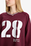 Defacto E8793AXBR467 Bordo Coool Oversize Geniş Kalıp V Yaka Baskılı Kalın Sweatshirt