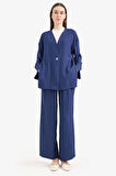 DeFacto Relax Fit V Yaka Krinkıl Kumaş Uzun Kollu Tesetür Tunik E7983AX25SMNV241