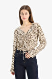 Regular Fit V Yaka Leopar Desenli Maroken Uzun Kollu Gömlek