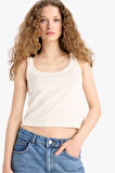 DeFacto Loose Fit Yuvarlak Yaka Beyaz Triko Görünümlü Atlet F1885AX25SMWT46