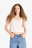 DeFacto Loose Fit Yuvarlak Yaka Beyaz Triko Görünümlü Atlet F1885AX25SMWT46