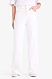 Straight Wide Yüksek Bel Uzun Beyaz Jean Pantolon