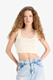 Fitted Kare Yaka Fitilli Kaşkorse Crop Atlet
