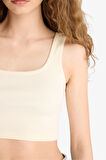 Fitted Kare Yaka Fitilli Kaşkorse Crop Atlet