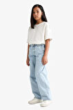Kız Çocuk Baggy Fit Geniş Paça Jean Pantolon