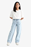 Kız Çocuk Baggy Fit Geniş Paça Jean Pantolon