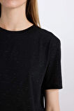 DeFacto Relax Fit Bisiklet Yaka Simli Kumaş Kısa Kollu Siyah Tişört C1662AX25SPBK81