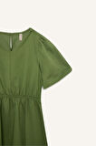 DeFacto Kız Çocuk Standart Fit V Yaka Gabardin Kısa Kollu Elbise E2645A825SMGN744
