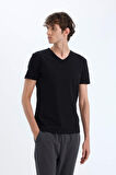 DeFacto Slim Fit Dar Kesim V Yaka Basic Düz Üst L4884AZ25SPBK81