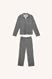 DeFacto Pijama Takımı Kareli Uzun Kollu Üst Esnek Belli Uzun Altı-Fall in Love E3464AX25SPBK81
