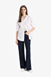 DeFacto Oversize Geniş Kalıp Basic Düz Poplin Uzun Kollu Gömlek T8735AZ25SPWT83