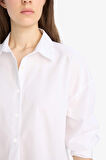 DeFacto Oversize Geniş Kalıp Basic Düz Poplin Uzun Kollu Gömlek T8735AZ25SPWT83