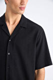 DeFacto Relax Fit Polo Yaka Pamuklu Yazlık Kısa Kollu Siyah Gömlek D8875AX25SMBK81