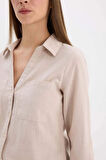 DeFacto 	Regular Fit Basic Düz Keten Karışımlı Uzun Kollu Gömlek V2522AZ25SPBG778
