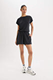 DeFactoFit Standart Fit Bisiklet Yaka Basic Düz Cepli Modal Sporcu Kısa Tulum E2935AX25SMBK81