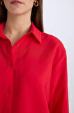 Oversize Geniş Kalıp Basic Düz Uzun Kollu Kırmızı Gömlek