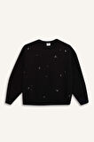 Kız Çocuk Yılbaşı Temalı Oversize Geniş Kalıp Bisiklet Yaka Pötikareli İçi Yumuşak Tüylü Kalın Sweatshirt Kumaşı Sweatshirt