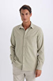 DeFacto Regular Fit Polo Yaka Basic Düz Gofre Uzun Kollu Gömlek D8713AX25SPKH492