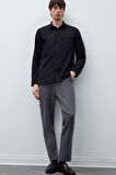 DeFacto Regular Fit Polo Yaka Basic Düz Gofre Uzun Kollu Siyah Gömlek D8713AX25SPBK27