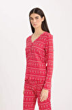 DeFacto Fall in Love Pijama Takımı Waffle Kumaş Uzun Kollu Üst Esnek Belli Uzun Alt D2284AX24WNRD59