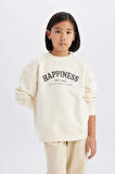 DeFacto Kız Çocuk Relax Fit Bisiklet Yaka Baskılı Sweatshirt D9078A825SPER134