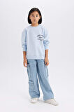 Kız Çocuk Relax Fit Bisiklet Yaka Baskılı Sweatshirt