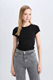 Coool Fitted Fitilli Kaşkorse Basic Düz  Kısa Kollu Tişört