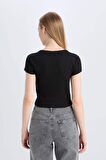 Coool Fitted Fitilli Kaşkorse Basic Düz  Kısa Kollu Tişört