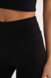 DeFactoFit Siyah Yüksek Bel Beli Saran Pamuklu Basic Düz Sporcu Tayt Z6327AZ25SPBK81